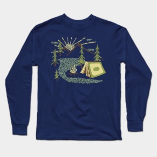 Camping Inside a Book I love to Read Illustration Made With Letters Long Sleeve T-Shirt